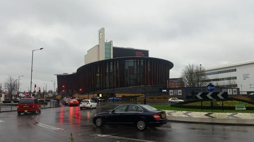 Aylesbury Waterside Theatre on Exchange Street, which has Legally Blonde, Katherine Jenkins and The Mousetrap before the panto